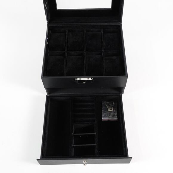 Songmics Black Synthetic Leather Watch Box 8 Slot Glass Window Lid Display Case - Picture 5 of 15